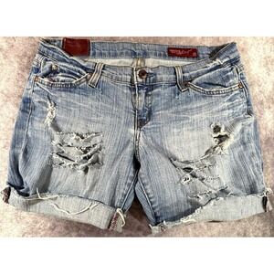 Blue 2 Womens 30 Made in USA Distressed Denim Cutoff Shorts Y2K